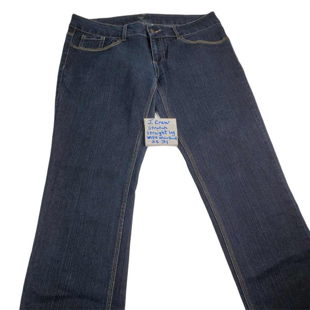 J.Crew Jeans Women's Size 31 Stretch Denim Straight Leg Wide Waistband Low Rise